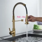 Brushed Gold Kitchen Sink Faucet Spring Pull-down Hot Cold Mixer Faucet Deck Installation Faucet 3