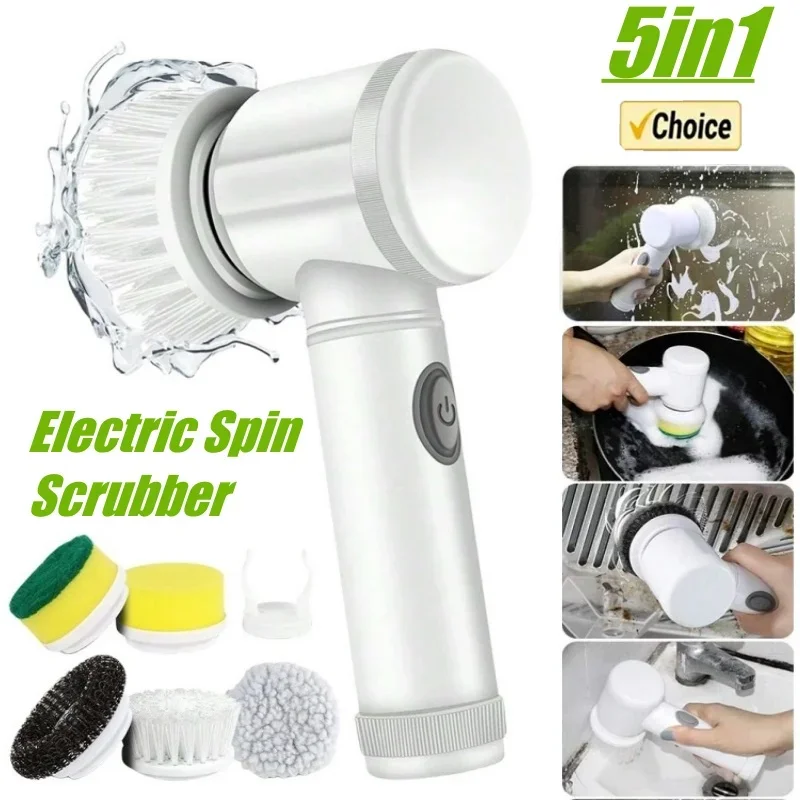 Electric Spin Scrubber,Bathroom Cleaning Brush Power Scrubber with 5 Replaceable Brush Heads, Electric Cleaning Brush Electric Spin Scrubber,Bathroom Cleaning Brush Power Scrubber with 5 Replaceable Brush Heads, Electric Cleaning Brush