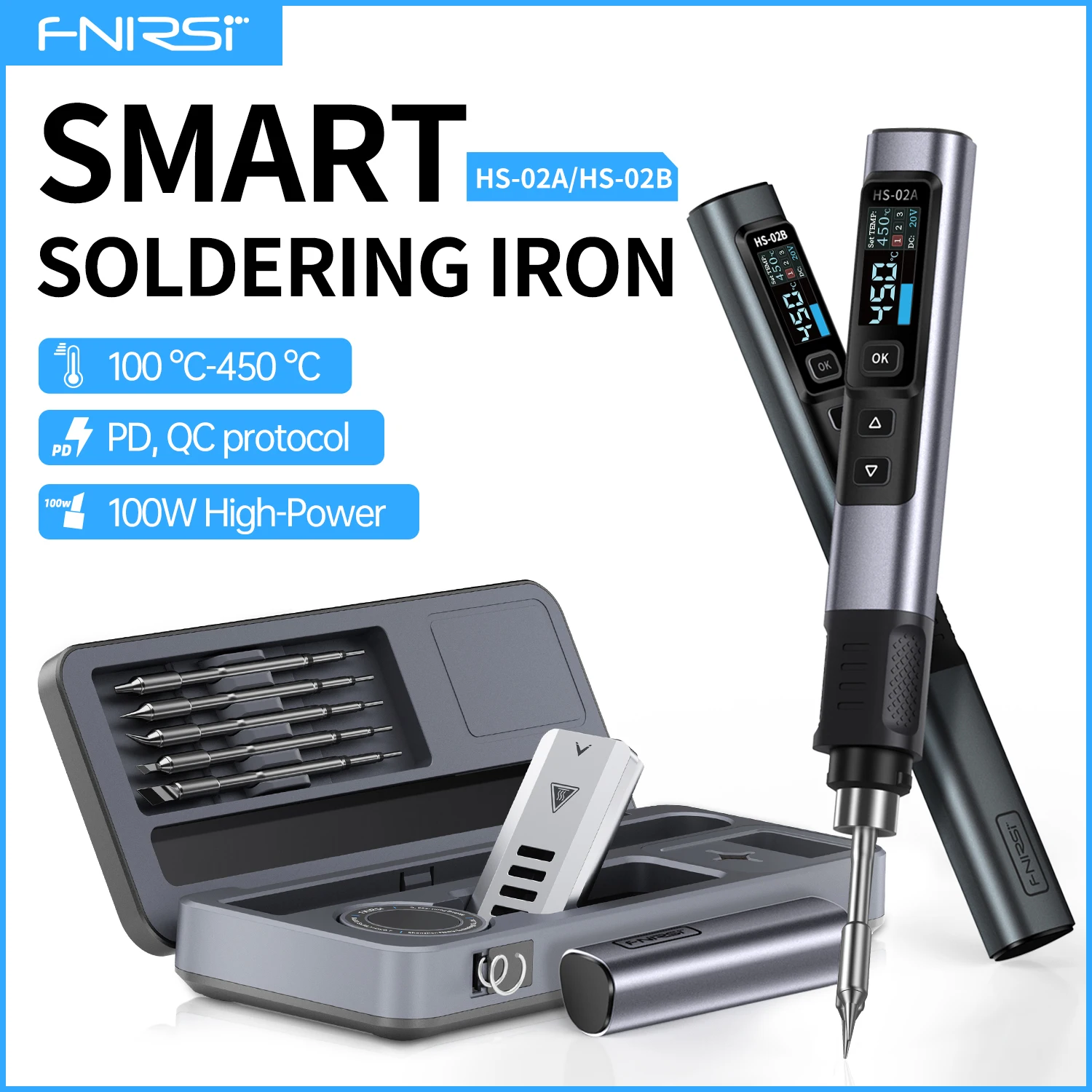 FNIRSI HS-02 Smart Soldering Station 100W Electric Soldering Iron Adjustable Constant Temperature Fast Heat Solder Iron Kit FNIRSI HS-02 Smart Soldering Station 100W Electric Soldering Iron Adjustable Constant Temperature Fast Heat Solder Iron Kit