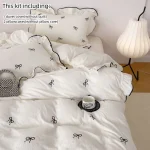 3pcs bow embroidery Bedding set ruffles Duvet Cover Set (1*Duvet Cover + 2*Pillowcase, Without Core)for bedroom guest room 4