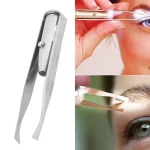 Stainless Steel Eyebrow Clip with LED Light Professional Lighted Eyebrow Tweezers Eyelash Brow Hair Removal Clamp Makeup Tools 2
