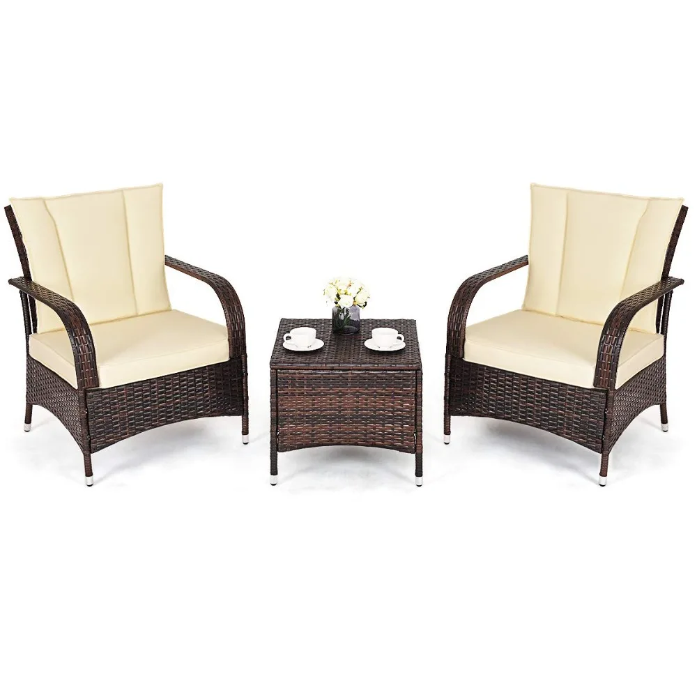 3 Piece Patio Furniture Set, 2 Wicker Chairs with Glass Top Coffee Table, Outdoor Garden Porch Poolside Furniture, Customized 3 Piece Patio Furniture Set, 2 Wicker Chairs with Glass Top Coffee Table, Outdoor Garden Porch Poolside Furniture, Customized