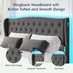 Vabches Queen Size LED Bed Frame with Storage Drawers and Charging Station, Upholstered Platform Bed Frame with Wingback Headboa 6