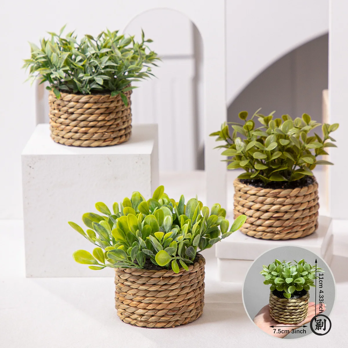XIYA FLOWER Green Artificial Plants Eucalyptus Grass Woven Small Potted Plants Grass Mound 11cm PE Material Home Decoration XIYA FLOWER Green Artificial Plants Eucalyptus Grass Woven Small Potted Plants Grass Mound 11cm PE Material Home Decoration