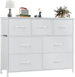 Dresser for Bedroom, 7 Storage Drawers, Wide Fabric Closet Chests Organizer Tower Furniture,TV Stand with Wooden Top Metal Frame