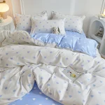 Ins Simple Style Duvet Cover Set with Pillowcases Flat Sheet No Comforter Grey Boys Girls Bedding Kit Single Twin Bed Linens 5
