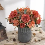 Artificial Flowers Retro Silk Rose Bouquet Hydrangea Peony Vintage Bride Holding Fake Plants Home Wedding Decoration Accessories 4