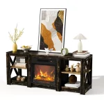 Fireplace TV Stand for up to 70 inch TVs, Farmhouse Entertainment Center with Electric Fireplace Heater & Adjustable Shelves, Fi 6