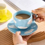 300ML Korean Style Hand Pinched Irregular Ceramic mug Hand-painted Flower Heart Coffee Cup Breakfast Milk Afternoon tea cup Gift 3