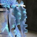 1 Yard Blue Lace Fabric Pleated Mermaid Effect Laser Neon Luster For Women Dress 15CM Wide 5