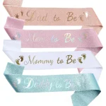 Mommy to Be and Daddy To Be Glitter Satin Sash Gifts for New Dad Mom Gender Reveal Baby Shower Party Favor Decorations Supplies