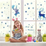 Christmas Window Clings Ornament Snowflake Sticker Glass Window Decoration Sticker Christmas Blue Snowflake Elk Wall Sticker 3