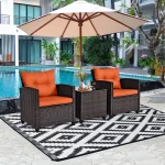 3 PCS Patio Rattan Furniture Set Cushioned Conversation Set Sofa Orange 4