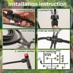 Drip Irrigation System Kit with 33Ft 1/2 Inch Tubing, 200Ft 1/4 Inch Tubing Automatic Irrigation Equipment Locked Fittings 5