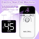 45000RPM Electric Nail Drill Polisher Rechargeable Portable Electric Nail File Machine Kit for Home Acrylic Gel Nails Polishing 3