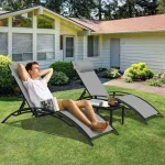 Aluminum Lounge Chair for Outside with 5 Adjustable Positions+Table 3Pcs Chaise Outdoor for Pool, Garden,Beach,Camping,Backyard 2