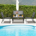 Set of 4 Patio Furniture Set Sofa Coffee Table Steel Frame Garden 4
