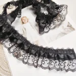 Black double jacquard pleated tulle lace DIY handmade crafts doll dress skirt picture frame flower basket border decoration 5