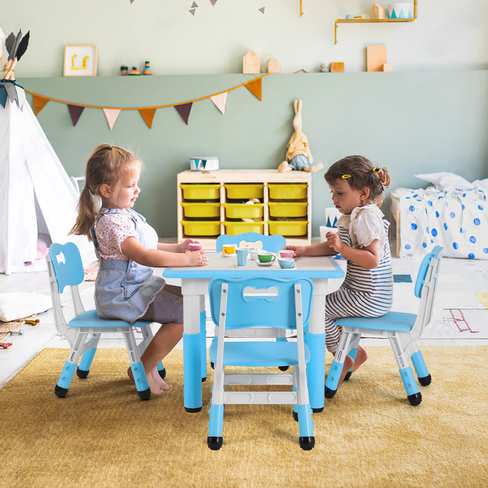 AOOU Kids Table and 4 Chairs Set, Height Adjustable Toddler Study Table Set, Multi-Activity Art Table Graffiti Desktop Age 2-10 AOOU Kids Table and 4 Chairs Set, Height Adjustable Toddler Study Table Set, Multi-Activity Art Table Graffiti Desktop Age 2-10