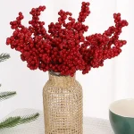 50/1branch Christmas Artificial Berries Stem Red Holly Berry Fake Flowers Plant for Xmas Tree New Year Party Home Decor Ornament 2