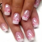 24Pcs Short Square Coffin False Nails Square Fake Nails with Glue French Glitter Wearable Acrylic Nails Set Press on Nail Tips 4