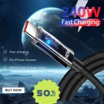 240W USB Type C Super Fast Charging Cable For iPhone Samsung Huawei Xiaomi LED Digital Display Nylon USB C Charger Data Cord 2
