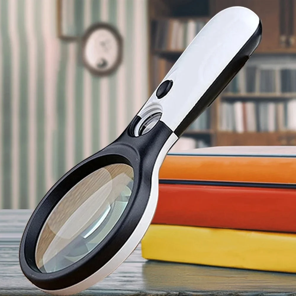 White Magnifying Glass Handheld 45X Magnifier With 3 LED Light For Reading Magnifying Glass Jewelry Loupe White Magnifying Glass Handheld 45X Magnifier With 3 LED Light For Reading Magnifying Glass Jewelry Loupe