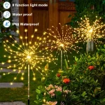 HOMEFISH NEW 200LEDs Solar Fireworks Lights Outdoor Waterproof Garden Lights 8 Lighting Modes with Remote Control Decoration 6