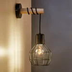 China Wall Sconce Modern Retro Bedside Wall Lamp Cage Light Black Color with Wooden Base Bracket Light for Aisle Indoor WL0334 6