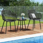 3 Piece Patio Bistro Set All Weather Heavy Duty Table and Chairs Set of 2 Black 3