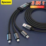 Byscoon 3 in 1 USB Cable Micro USB Type C Cable 120W Fast Charging Digital Display Cord For iPhone 15 14 Samsung S23 Xiaomi OPPO