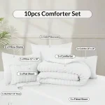 10-Piece White Seersucker Comforter Set with Box Stitch Design - All-Season Lightweight Bedding 3
