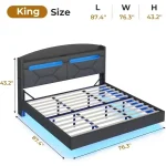 Bed Frame, with Type-C Charging Station& Hidden Storage Headboard, King RGB Floating Platform Bed, Bed Frame 5