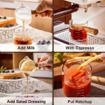 1pc Glass Measuring Cup Wood Handle Glass Espresso Measuring Cup Double Single Mouth Milk Coffee Clear Mug Coffee Supplies 4