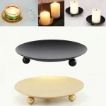 Iron Black Gold Candle Holder Tray Base Wedding Party Holiday Banquet Decorative Candle Holder Art Gift Cup Candle Accessories 2