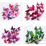 New Style 12Pcs Double Layer 3D Butterfly Wall Stickers Home Room Decor Butterflies For Wedding Decoration Magnet Fridge Decals 6