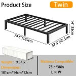 ZIYOO Twin Size Bed Frame 14 Inch Heavy Duty Metal Platform No Box Spring Needed Easy Assembly Steel Slats Mattress Foundation 3