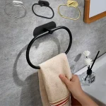 Stainless Steel Towel Holder Self-adhesive Bathroom Towels Rack Black Washhand Hanger Ring Rail Bar Kitchen Storage Accessories