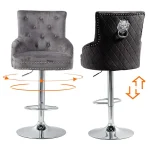 Luxury Velvet Swivel Bar Stools with Lion Knocker Upholstered Dining Chairs for Home Bar Table 6