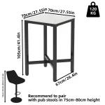 3 Colors Upscale Tall Bar Table, Square Marble Top, Kitchen Counter Restaurant Pub Club, Cocktail Table 4