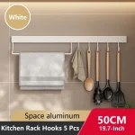 Wall Mounted Kitchen Hook Rack No-Punching Wall Hangers Rail Kitchen Utensils Rack Spoon Shovel Chopping Board Storage Rack 5