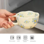 Ceramic Mugs Coffee Cups Hand Pinched Irregular Flower Milk Tea Cup Ins Korean Style Oatmeal Breakfast Mug Drinkware Kitchen 6