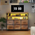 Wood TV Stand for 45-Inch TVs with LED Lights, Charging Station, 6 Drawers & Shelves for Living Room 2