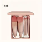 1 Set Chic Pink Makeup Brush Set - Mirror Compact, 5pcs Soft Bristles Versatile for Blush Eye Foundation 3