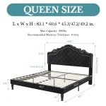 HOOMIC Full/Queen/King Size Velvet Bed Frame with Adjustable Tiara Headboard, Diamond Tufted Upholstered Platform Bed 2