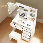 White LED Dressing Makeup Table Bedroom Vanity Set with LED Mirror Stool Drawers 4