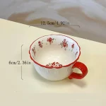 Vintage red floral underglaze relief lace ceramic coffee cup 5