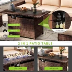 7 Piece Patio Furniture Set with 44 Inch Fire Pit Table Outdoor Wicker Parlor Set with Thick Cushions 5