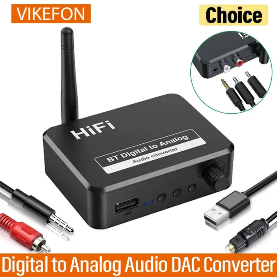 Bluetooth 5.0 Receiver Digital to Analog Audio DAC Converter Adapter Digital SPDIF Optical Toslink to 3.5mm 3.5 AUX Jack RCA L/R Bluetooth 5.0 Receiver Digital to Analog Audio DAC Converter Adapter Digital SPDIF Optical Toslink to 3.5mm 3.5 AUX Jack RCA L/R