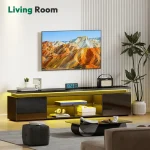 100 Inch TV Stand Entertainment Center Dynamic LED Lights High Gloss Storage Cabinets Living Room, Customized 6